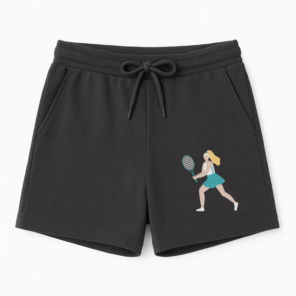 Blonde Woman Is Playing Tennis With A Racquet Short